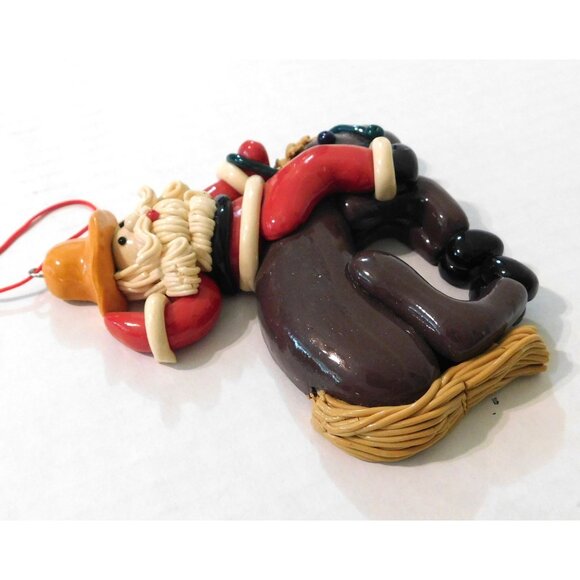 Cowboy Santa Ornament Bucking Bronco Horse Glazed Dough Clay 5"x4" - Picture 6 of 8